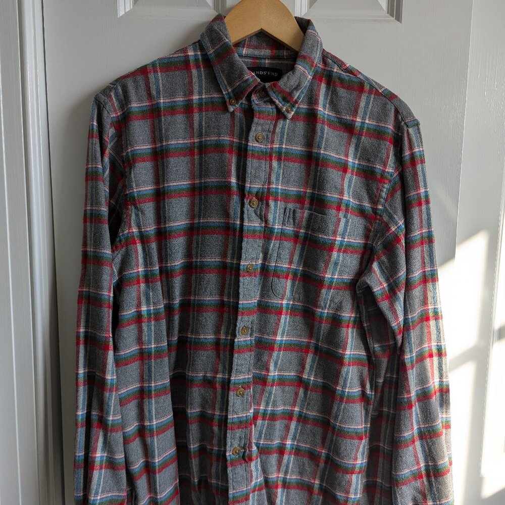 Vintage Land's End flannel, grey, medium 15"-15.5"